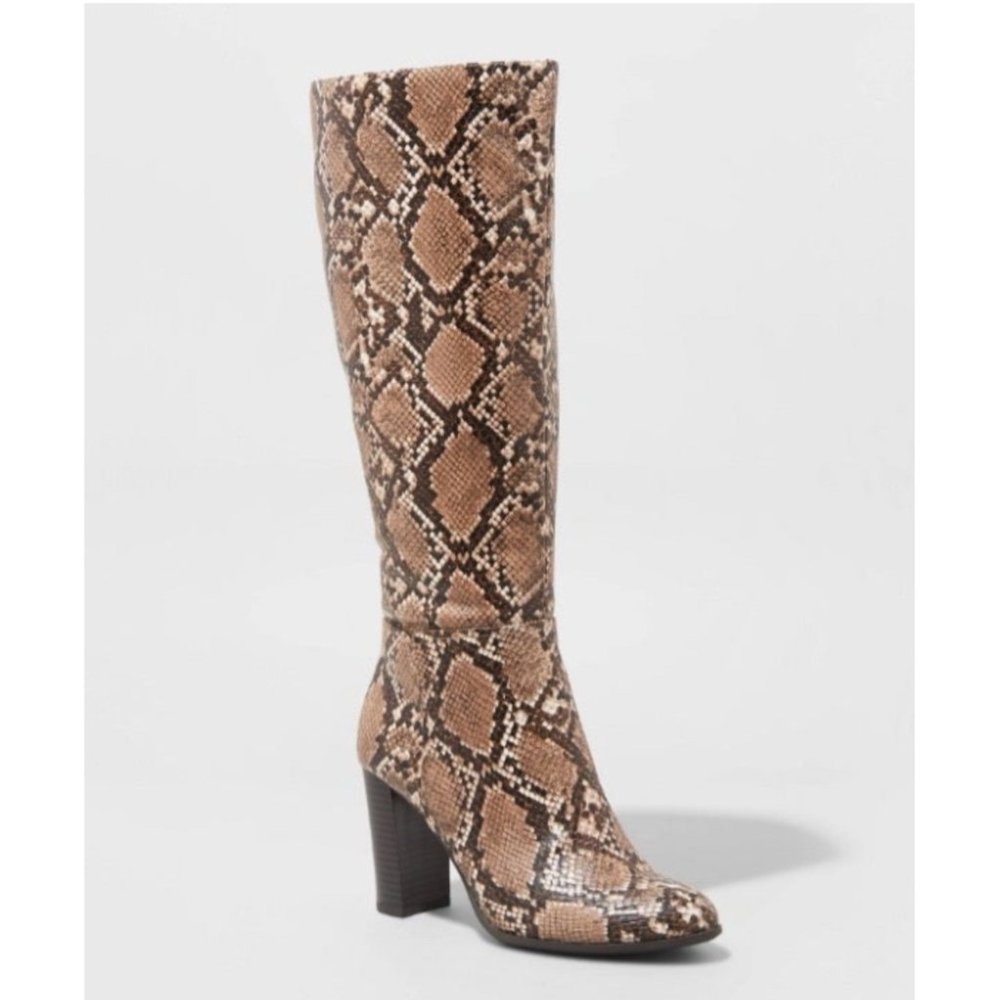 Women's Brandee Knee High Boots - A New Day Taupe/Snake